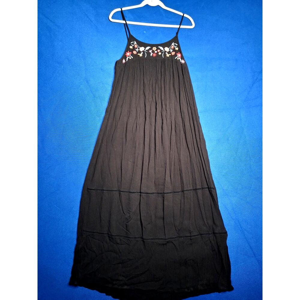 World Market Black Embroidered Maxi Dress S/M